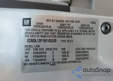 2006 Chevrolet Equinox Ls from USA, damaged, VIN 2CNDL13F166182205